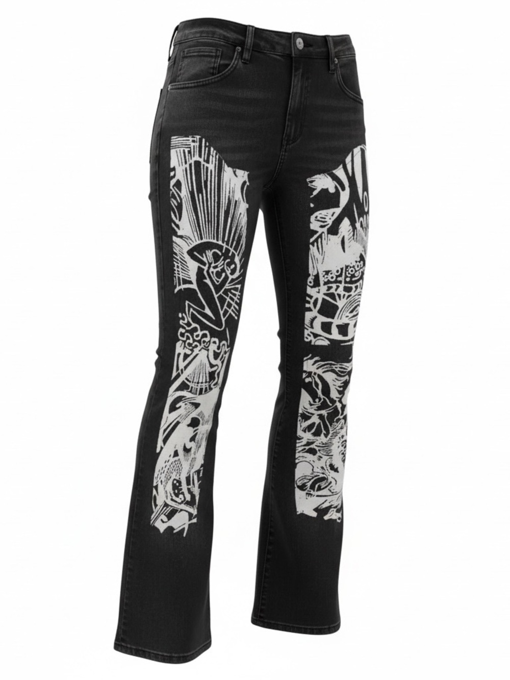 REBEL VENGEANCE Graphic & Distressed Denim Jeans Black Charcoal Wash Denim SZ 30